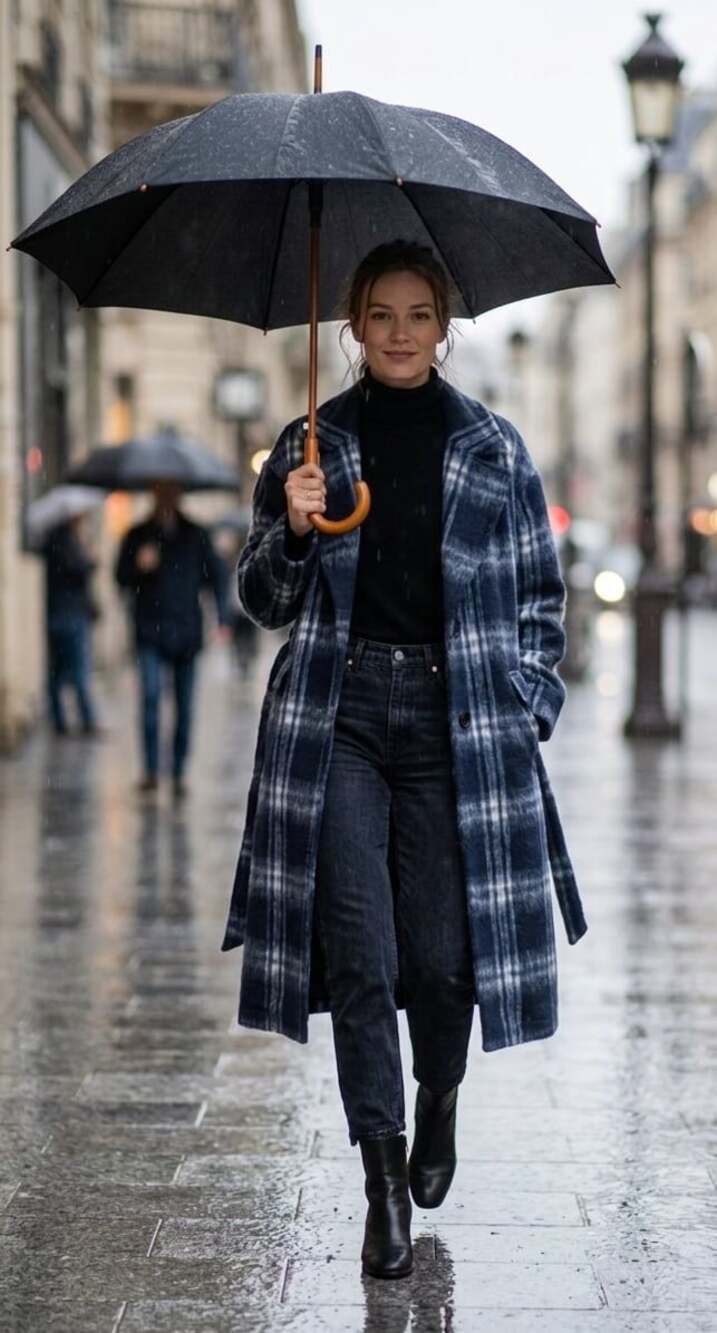 Ava & Viv Women's Belted Plaid Coat Blue Size 2X